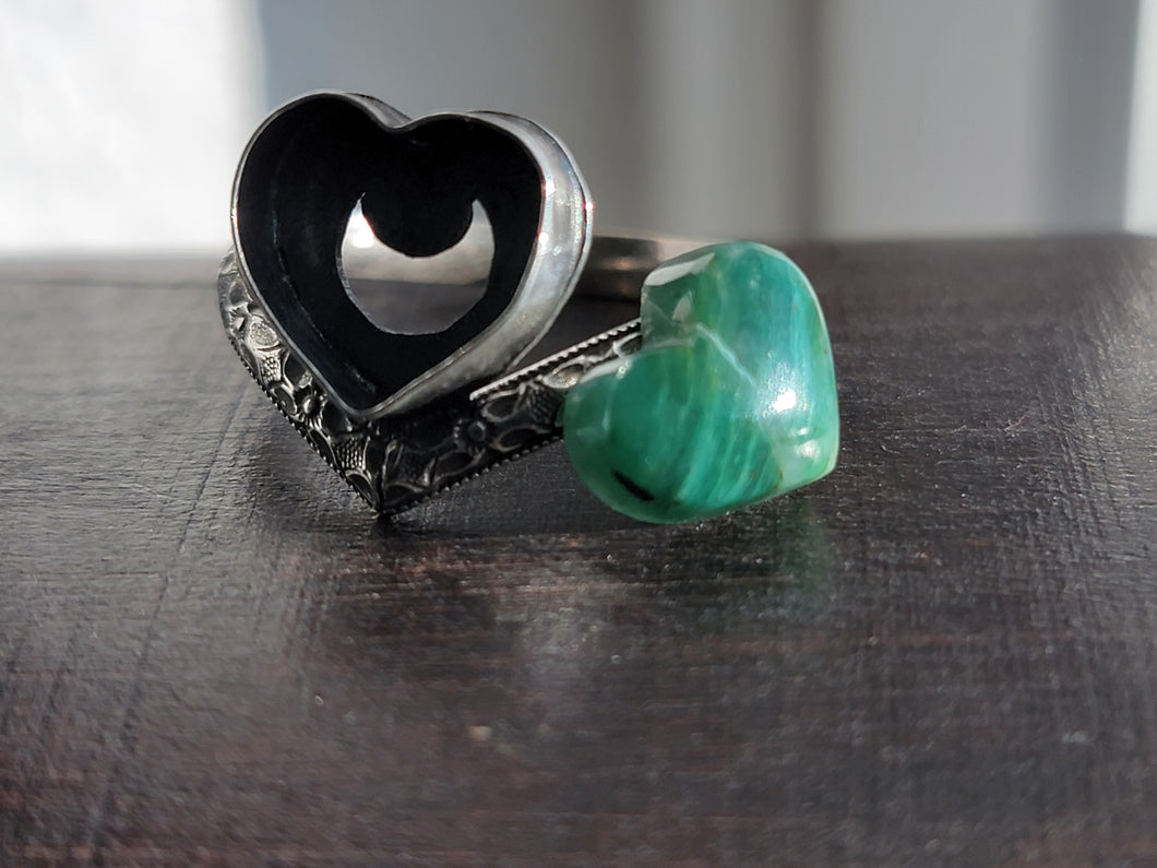 Green Fuchsite Ring - Darkened Hearts Collection (size 6-10)