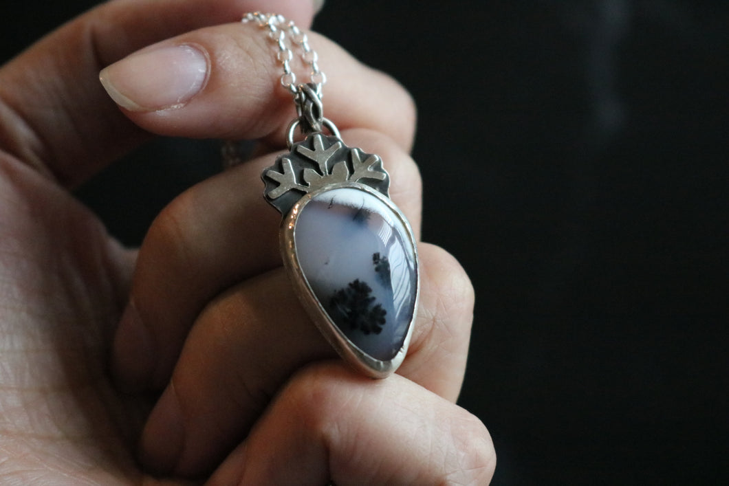 Arctic Wild Snowflake Dendritic Opal Necklace B