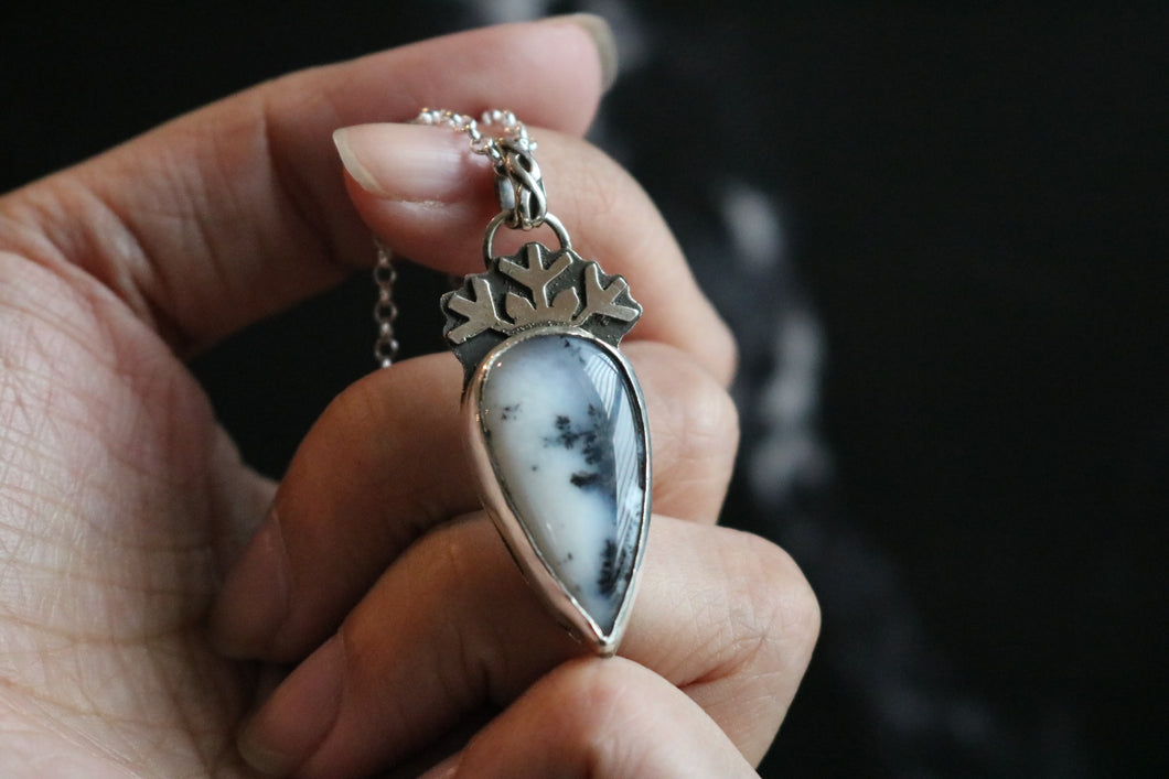 Arctic Wild Snowflake Dendritic Opal Necklace C